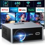 [Electric Focus/Auto Keystone] Projector with WiFi and Bluetooth, Native 1080P 4K Support Outdoor Movie Projectors Max 450" Display, SOPYOU Home Theater Projector for iOS/Android/TV Stick - Image 2