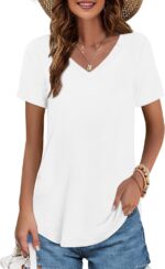 Elesomo Womens T Shirts V Neck Summer Short/Long Sleeve Cotton Tops Tees - Image 2