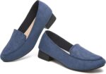 FINIWOR Womens Black Chunky Low Heel Pumps Suede Dress Flats Shoes Comfortable Work Loafers Business Office Shoes - Image 2