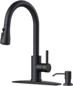 FORIOUS Black Kitchen Faucet with Soap Dispenser and Pull Down Sprayer, Bar High Arc Single Handle Classic 3 Modes Stainless Steel Faucet for Kitchen Sink Farmhouse RV Laundry Camper - Image 2