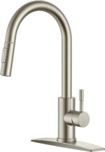 FORIOUS Kitchen Faucet with Pull Down Sprayer, Brushed Nickel High Arc Modern Classic Sink Faucet Stainless Steel with Deck Plate Fit for 1 or 3 Hole for Pot Filler Bar Farmhouse Laundry Rv - Image 2