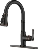 FORIOUS Vintage Kitchen Faucets with Pull Down Sprayer, Oil Rubbed Brown, High Arc Single Handle Stainless Steel Antique Pull Out Sink Faucet for Farmhouse Camper Rv Bar, Fit for 1 or 3 Hole - Image 2