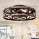 Farmhouse Flush Mount Caged Ceiling Fans with Lights, 6 Speeds, Rustic Low Profile Ceiling Fan with Light and Remote, Small Bladeless Ceiling Fans with Lights for Kitchen, Bedroom - ETL - Image 2