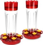 Glass Hummingbird Feeders for Outdoors Hanging Ant and Bee Proof, 2 Pack 15 Ounces Red Hummingbird Feeder with 5 Feeding Ports and Perches, Built-in Ant Moat, Outside Garden Décor (Glass, 2) - Image 2