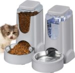 HWONMTE Portable Automatic Cat Feeder and Water Dispenser with Stainless Steel Bowl Dog Gravity Food Feeder and Waterer for Small Medium Pets Puppy Kitten 1 Gallon x 2 (Silver Gray) - Image 2