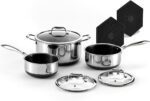 HexClad Hybrid Nonstick 6-Piece Pot Set with 2 Silicone Trivets, 2, 3, and 8-Quart Pots with Tempered Glass Lids, Stay-Cool Handles, Dishwasher-Friendly, Induction Ready, Compatible with All Cooktops - Image 2