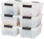 IRIS USA 13 Qt Stackable Plastic Storage Bins with Lids, 6 Pack - BPA-Free, Made in USA - Discreet Organizing Solution, Latches, Durable Nestable Containers, Secure Pull Handle - Pearl - Image 2