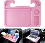 JUSTTOP 4 in 1 Car Steering Wheel Desk for Laptop,Versatile Upgraded Car Seat Tray,Spacious Steering Wheel Table with Tablet Holder and Dual Sauce Racks,Steering Wheel Under Table Console (Large+Pink) - Image 2