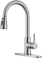 Kitchen Faucets with Pull Down Sprayer, High Arc Single Handle Stainless Steel Commercial Kitchen Faucet 1 or 3 Hole Sink Faucet for Farmhouse Camper Laundry Rv Bar, Brushed Nickel - Image 2