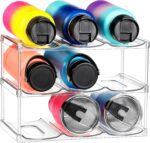 LARGER Compartment - Stackable Water Bottle Organizer Holder - for Stanley & Others' Large Tumbler - Clear Wine Rack, Cup Bottle Holder for Cabinet Home Countertop Fridge Pantry Shelf, 3 Tier Hold 9 - Image 2