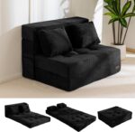 MAXYOYO Convertible Sofa Bed, Fold Out Loveseat Sleeper Sofa with Pillow, 4 in 1 Tufted Folding Couch Bed Foam Floor Couch, Lazy Chair for Living Room Bedroom Guest Room, Black - Image 2