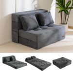 MAXYOYO Convertible Sofa Bed, Fold Out Loveseat Sleeper Sofa with Pillow, 4 in 1 Tufted Folding Couch Bed Foam Floor Couch, Lazy Chair for Living Room Bedroom Guest Room, Dark Grey - Image 2