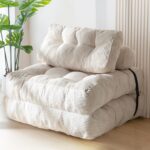 MAXYOYO Folding Sofa Bed, Convertible Sleeper Chair with Pillow Foldable Mattress with Back Support, Portable Fold Out Chair Bed Comfy Floor Sofa Lounge for Living Room Bedroom, Beige, Single - Image 2