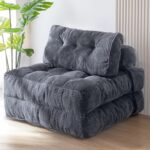 MAXYOYO Folding Sofa Bed, Convertible Sleeper Chair with Pillow Foldable Mattress with Back Support, Portable Fold Out Chair Bed Comfy Floor Sofa Lounge for Living Room Bedroom, Dark Grey, Single - Image 2