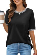 MEROKEETY Women's 2025 Short Sleeve Striped Color Block T Shirts Crewneck Loose Casual Tee Tops - Image 2