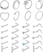 Mayhoop 20g Stainless Steel Nose Rings Hoop L Shape Nose Studs Nose Screw Bone Silver Rose Gold Black Rainbow Pack for Women Men 28Pcs - Image 2