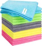 Microfiber Cleaning Cloth, Pack of 15, Lint Free, Absorbent, Streak Free, Non-Abrasive, Reusable and Washable，Cleaning Towels with 5 Color Assorted,11.8"X11.8"(Green/Blue/Yellow/Pink/Grey) - Image 2