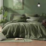 Monbix Queen Comforter Set - 7 Pieces Cationic Dyeing Olive Green Bed in a Bag Queen Bedding Sets with Comforter, Sheets, Pillowcases & Shams, Reversible Bedding Comforters Sets - Image 2