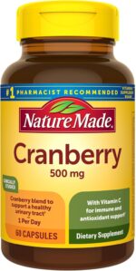 Nature Made Cranberry Supplement 500mg with Vitamin C for Immune & Antioxidant Support, Cranberry Blend for Urinary Tract Health, One Per Day, 60 Capsules - Image 2