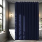 Navy Blue Fabric Shower Curtain Liner with 3 Large Magnets, 72 x 84 inch Extra Long Waterproof Cloth Shower Liner, Bathroom Dark Blue Tall Shower Curtain Machine Washable - Image 2