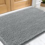 OLANLY Dog Door Mat for Muddy Paws 30x20, Absorbs Moisture and Dirt, Absorbent Non-Slip Washable Doormat, Quick Dry Chenille Mud Mat for Dogs, Entry Indoor Entryway Carpet for Inside Floor, Grey - Image 2