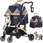 Pet Stroller for Small Medium Dogs, Lightweight Small Dog Stroller for Dogs Cats with 6 Shock Absorption System, Detachable Carrier Suitable for Car Seat & Hand Carry, Safe Outings - Image 2