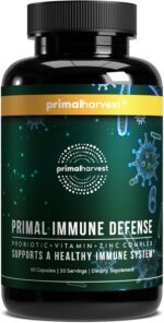 Primal Harvest Primal Immune Defense 10-in-1 Immune Defense Supplement: with 7 Billion CFU Probiotics, Zinc, Vitamins C, B6, D3, K2 - Immune Boosters for Adults 60 Capsules (1 Pack) - Image 2