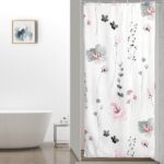 QiyI Small Stall Shower Curtain 36 x 72, Narrow Half Watercolor Floral Bath Curtain, 3D Embossed Grey Pink Flower Cloth Bathroom Curtain, Waterproof Fabric White Shower Curtain Set with Hooks - Image 2