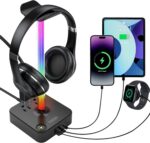 RGB Headphone Stand with USB Charger COZOO Desktop Gaming Headset Holder Hanger with 3 USB Charger and 2 Outlets - Great for Gaming, DJ, Wireless Earphone Display,Gamer PC Accessories Boyfriend Gifts - Image 2
