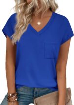 SAMPEEL Womens T Shirts V Neck Cap Short Sleeve Summer Tops Trendy 2025 Loose Casual Tshirts with Pocket - Image 2
