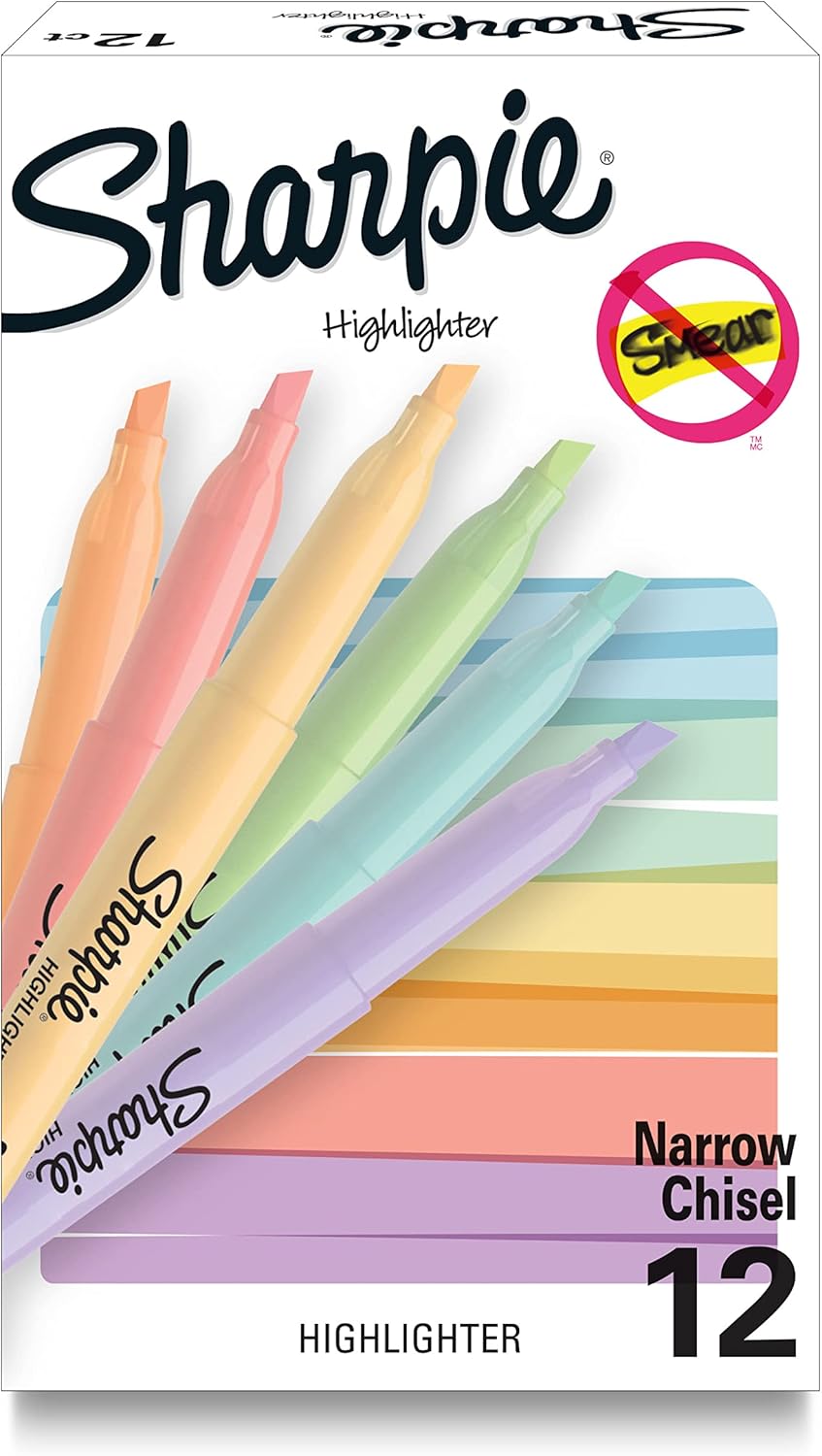 Sharpie Pocket Highlighters, Mild Pastel Colors, Assorted, Chisel Tip, 12 Count - School, Home, and Office Use, Teacher Supplies - Image 2
