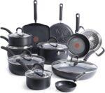 T-fal Ultimate Hard Anodized Nonstick Cookware Set 17 Piece, Oven Broiler Safe 400F, Lid Safe 350F, Kitchen Cooking Set w/Fry Pans, Saucepans, Saute Pan, Griddle, Pots and Pans, Dishwasher Safe Black - Image 2