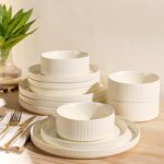 TheTerra Ceramic Dinnerware Sets for 4, 12 Pieces Porcelain Lightweight Plates and Bowls Sets, Scratch Resistant Dish Set, Oven & Microwave & Dishwasher Safe, Beige - Image 2