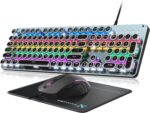 Typewriter Style Mechanical Gaming Keyboard Blue Switch, Rainbow LED Backlit Wired Computer Keyboards Mouse and Pad Combo, Metal Panel Retro Punk Round Keycaps, 104 Keys Anti-Ghost for PC Laptop Gamer - Image 2