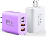 USB C Charger Block, 2Pack 40W 4 Ports Type C Fast Phone Charging Cubes PD Wall Plug+QC 3.0 USB A Charger Power Brick Box for iPhone 16/15/14/13/12/11 Pro Max, iPad, Galaxy, Pixel,White+Purple - Image 2