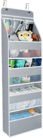 Univivi 5-Shelf Fabric Door Storage Over Door Hanging Organizer with 4 Large Pockets and 3 Small PVC Pockets Nursery Closet Cabinet Wall Mount Hanging Storage Organizers (Grey) - Image 2
