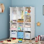 VIPZONE Baby Closet,Dresser, Kids Closet Organizers, Portable Kids Wardrobe for Closet, Bedroom, Nursery, Cubby, Cabinet, Clothes, Dress, Baby Storage Shelf, Armoire Clothes Hanging (12 Cube, White) - Image 2