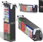 Video Game Disc Rack Tower Storage Holder Stand Universal for PS5/PS4/ XBOX One/Series/ Nintendo Switch Game, DVD/Game Organizer Shelf Display Stand for Wall Mount/ Desk/ Floor with Controller Holder - Image 2