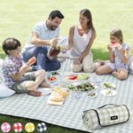 ZAZE Extra Large Picnic Outdoor Blanket, 80''x80'' Waterproof Foldable Blankets Gingham Picnic Mat for Beach, Camping Grass Lawn Park Accessories Cute Couple Gifts Ideas Wedding Registry(Green White) - Image 2
