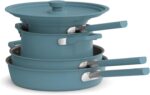 bella 9 Piece Ceramic Nonstick Cookware Set, Fits-anywhere™ Kitchenware w EverGood™ Coating, Dishwasher & Oven Safe, All Stovetops Compatible, Stackable Design, Cool Touch Handles, Surf - Image 2