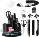 deli Office Supplies Set, 1045 Pcs-Desk Accessory Organizer Kit, Stapler Set, Rotating Multi-Functional Pen Holder, Tape Dispenser, Pens, Binder Clips, Sharpener, Scissor, Eraser, Black - Image 2