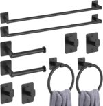 10 Pieces Bathroom Accessories Set, Bathroom Hardware Set, 24 inch Towel Bar, Towel Racks for Bathroom, Robe Towel Hooks, Toilet Paper Holder Wall Mounted, Matte Black - Image 2