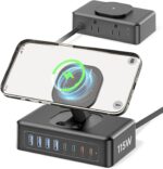 115W USB Charging Station Power Strip, 11-in-1 USB C Charger Block, 2AC Outlets with 8USB Ports(4USB-C), 5FT Flat Plug Extension Cord, Fast Charging Desktop Charger for Home Office Dorm Room, Black - Image 2