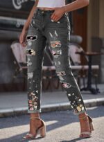 EVALESS Ripped Jeans for Women Plaid Patch Boyfriend Skinny Distressed Denim Jean Pants - Image 4