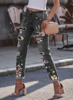 EVALESS Ripped Jeans for Women Plaid Patch Boyfriend Skinny Distressed Denim Jean Pants - Image 5