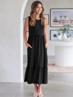 ANRABESS Women Summer Casual Sleeveless Crewneck Sundress Aline Flowy Tiered Maxi Long Beach Dress Vacation Outfits - Image 6