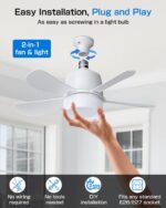2-in-1 Socket Fan Light with Remote, Small Ceiling Fans with Lights, 3 Colors Dimmable LED Light Bulb Fan, 1000LM, Easy Install Screw-in E26 Base for Bedroom Kitchen Garage Living Room - Image 5