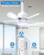 2-in-1 Socket Fan Light with Remote, Small Ceiling Fans with Lights, 3 Colors Dimmable LED Light Bulb Fan, 1000LM, Easy Install Screw-in E26 Base for Bedroom Kitchen Garage Living Room - Image 6
