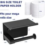 Matte Black Toilet Paper Holder with Shelf, Fits Mega Rolls, Rustproof Stainless Steel, Self Adhesive Wall Mount Toilet Paper Roll Holder, for Bathroom, Washroom, Kitchen, RV - Image 3