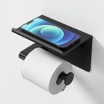 Matte Black Toilet Paper Holder with Shelf, Fits Mega Rolls, Rustproof Stainless Steel, Self Adhesive Wall Mount Toilet Paper Roll Holder, for Bathroom, Washroom, Kitchen, RV - Image 6